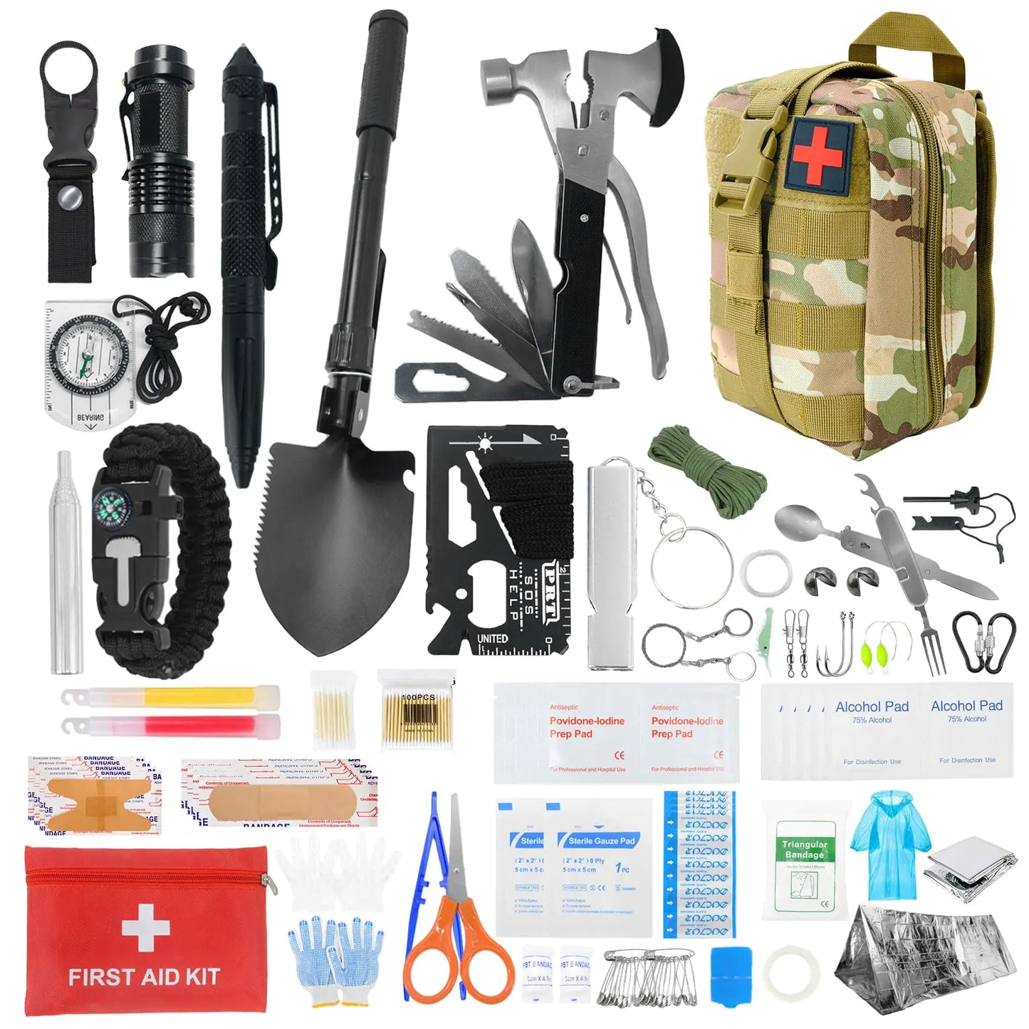 404-Piece Tactical Survival & First Aid Kit - Outdoor Essentials in Green