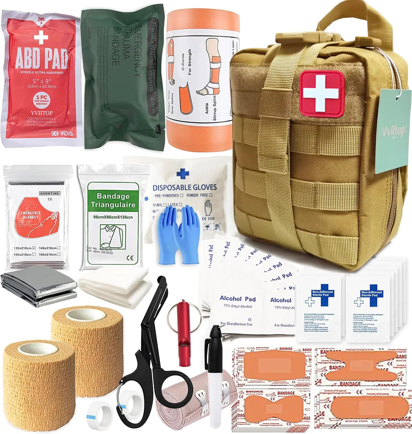 IFAK Kit Trauma Kit Military Medical First Aid Kits with Tourniquet Emergency Survival Bug Out Bag for Camping Gear Supplies Hiking (Tan)
