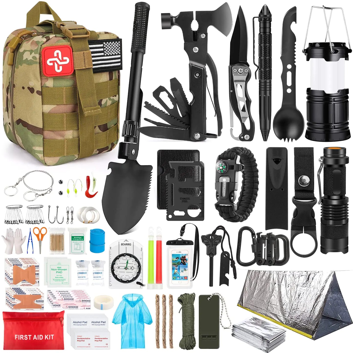 Emergency Survival 250Pcs Kit with First Aid and Molle Bag